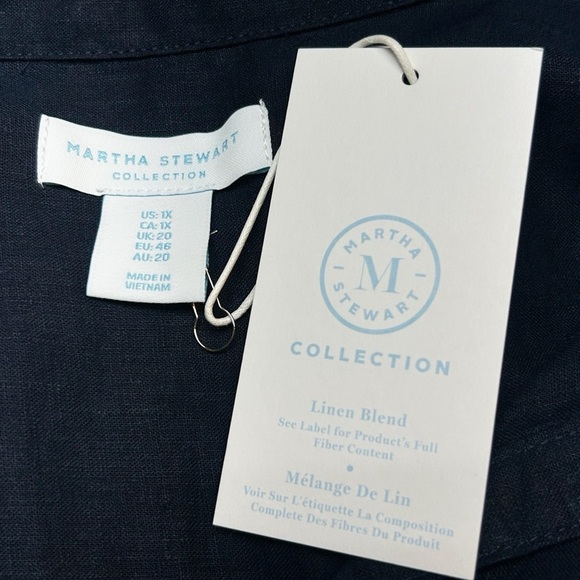 Martha Stewart Collection Linen Blend Navy Blue Button Down Shirt Size 1X NWT - Picture 2 of 5